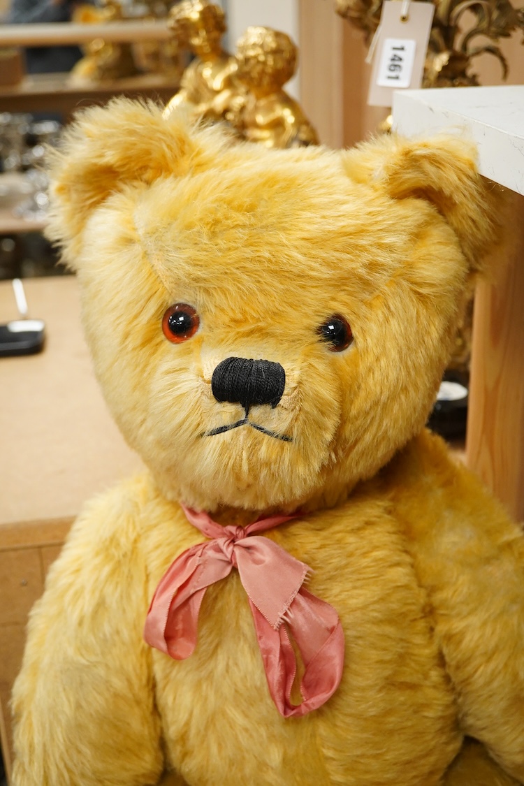 A large mid 20th century English mohair teddy bear with growler, 65cm